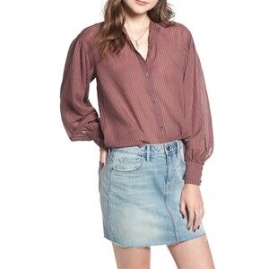 Treasure & Bond Women's Full Sleeve Button Down Shirt Purple Taupe Size XS $119
